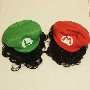 Mario & Luigi Hats w/ Wigs Costume Size 4+